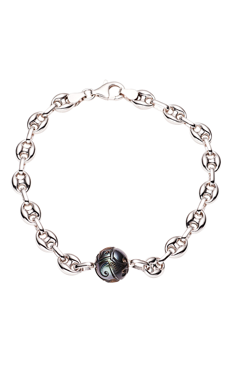 Bracelet homme pierre de lave, obsidienne, perle de Tahiti gravée