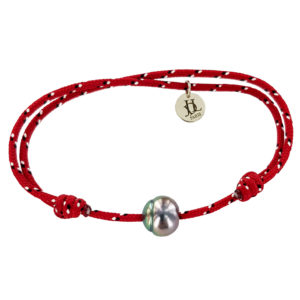 Bracelet homme perle de Tahiti sur cordon rouge - JDL Paris