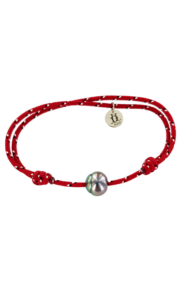 Bracelet homme perle de Tahiti sur cordon rouge - JDL Paris