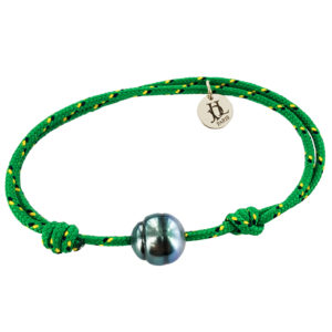 Bracelet homme perle de Tahiti cerclée sur cordon vert