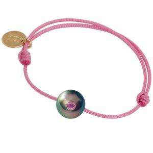 SWEET BABY   Bracelet enfant perle de Tahiti, saphir rose et or 18k