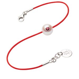 Bijou JDL Paris - bracelet cordon rouge, perle et saphir