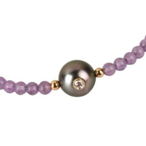 LITTLE PRETTY MONOÏ   Bracelet perle de Tahiti, diamant et améthyste