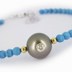 Bijou turquoise, diamant et perle de Tahiti - bijou de créateur
