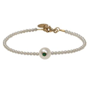 WHITE CANDY   Bracelet perle d'Akoya et Emeraude