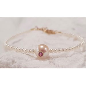 Bracelet White candy by JDL Paris - perles et saphir rose