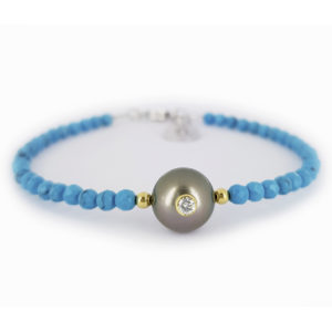 Bracelet perle de Tahiti avec diamant et turquoise - JDL Paris by jessie lemaire