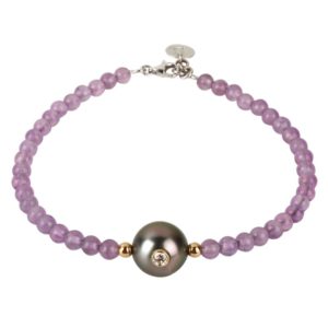 Bracelet perle de tahiti diamant et améthyste - JDL Paris - Bijou perle original