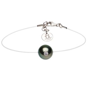 Bracelet perle de tahiti incrustée d'un diamant sur fil de pêche transparent - Simply VIP - JDL Paris