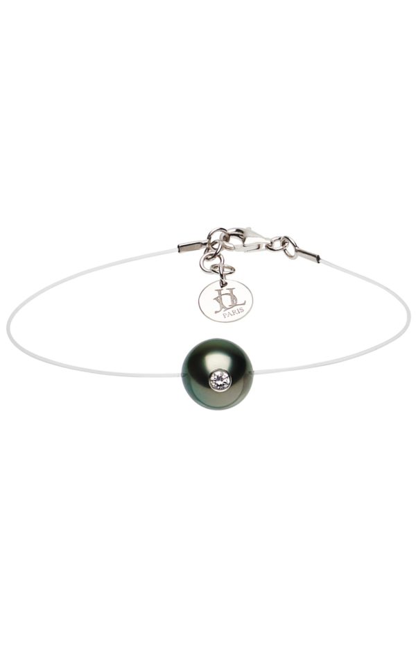 Bracelet perle de tahiti incrustée d'un diamant sur fil de pêche transparent - Simply VIP - JDL Paris