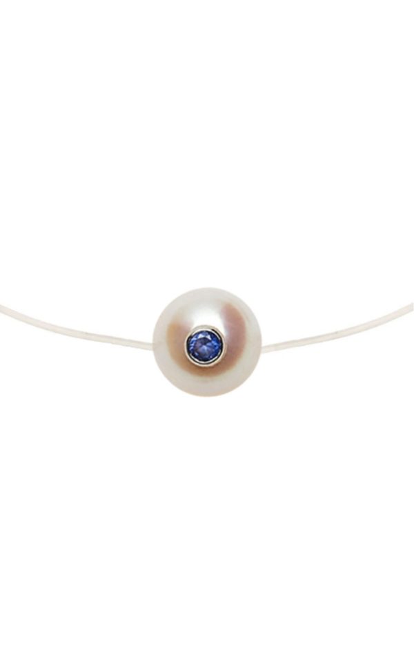 Collier Simply Monoï - Perle blanche incrustée d'un saphir