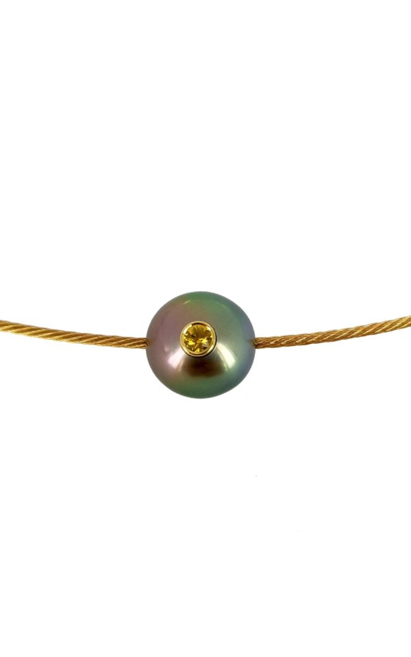 Collier câble en or avec perle de Tahiti et saphir jaune - JDL Paris