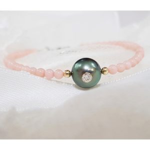 LITTLE PRETTY MONOÏ          Bracelet perle de Tahiti, diamant et bambou de mer