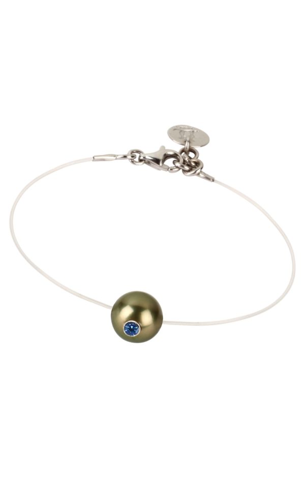 bracelet perle de tahiti, saphir sur fil transparent - JDL Paris