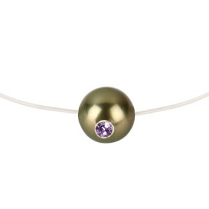 collier perle de tahiti, fil transparent, saphir rose, or 18K - Simply Monoï