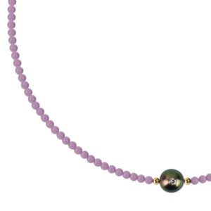 LITTLE PRETTY MONOÏ   Collier perle de Tahiti avec diamant, améthyste et or 18K