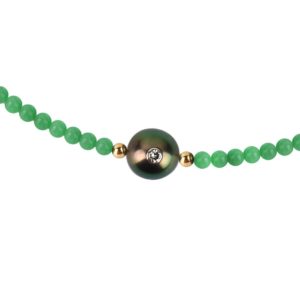 LITLLE PRETTY MONOÏ  Collier perle de Tahiti, diamant et agate verte