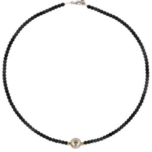 LITTLE PRETTY MONOÏ     Collier spinelle noir, perle d'Akoya, diamant et or 18K