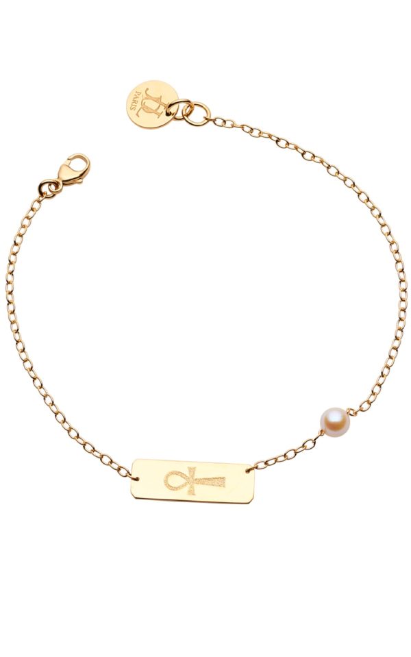 Bracelet Ma perle de Vie Dorothée Dutheuil et Jessie Lemaire - Bracelet or jaune, perle d'akoya et croix égyptienne - JDL Paris