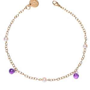 FOLIE PRÉCIEUSE Bracelet perles d’Akoya, améthyste et or