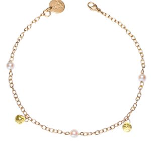 FOLIE PRÉCIEUSE Bracelet perles d’Akoya, péridot et or