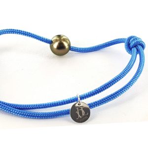 Bracelet homme perle de tahiti sur cordon bleu - JDL Paris