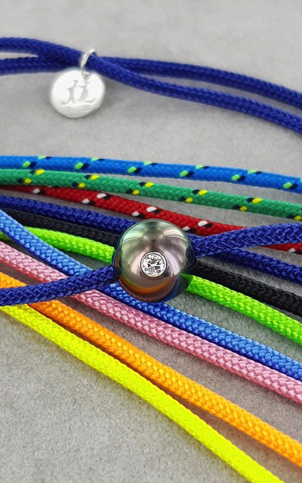 Bracelet perle de Tahiti avec diamant pour homme sur cordon de couleur - JDL Paris