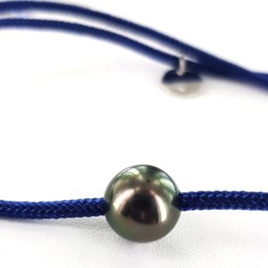 perle de Tahiti sur bracelet homme bleu marine - JDL Paris