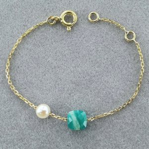 Bracelet bébé perle de culture d'Akoya, amazonite et or 18K - JDL Paris