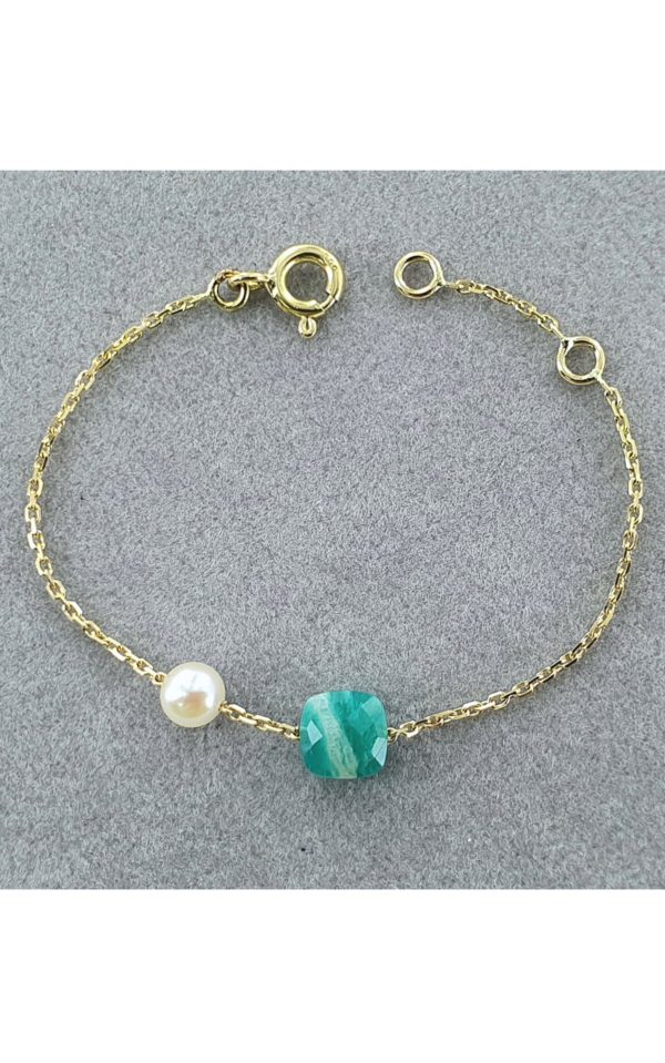 Bracelet bébé perle de culture d'Akoya, amazonite et or 18K - JDL Paris