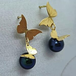 Boucles d'oreilles en or, papillons et perles - JDL Paris