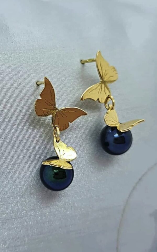 Boucles d'oreilles en or, papillons et perles - JDL Paris