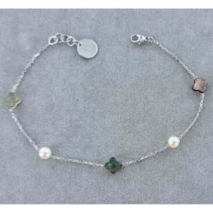 Bracelet or, perles et trefles en nacre - JDL Paris by Jessie Lemaire