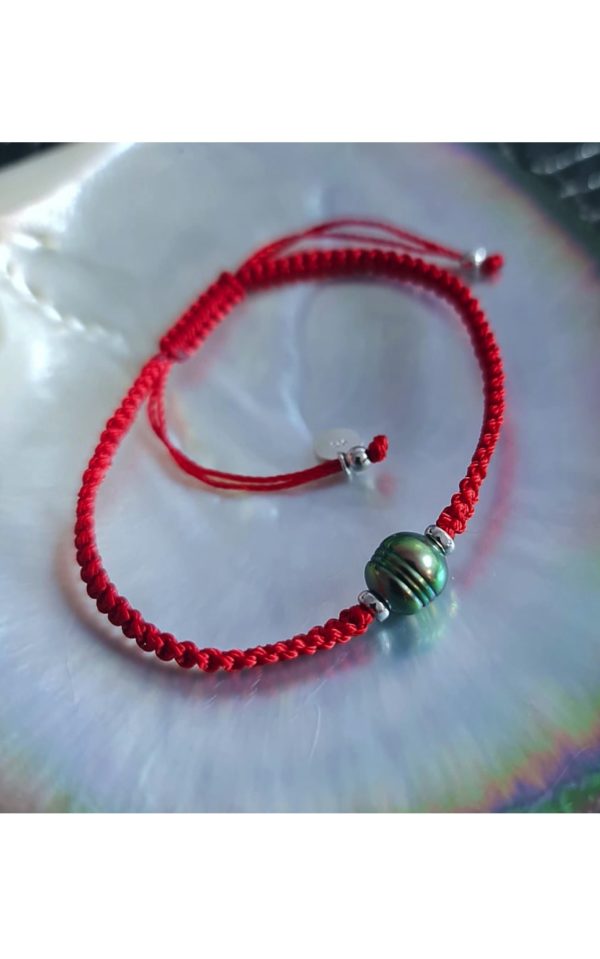 Bracelet rouge perle de Tahiti cerlcée