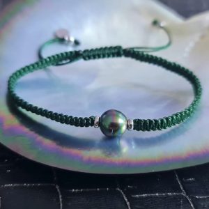 CHANCE  Perle de Tahiti sur bracelet vert