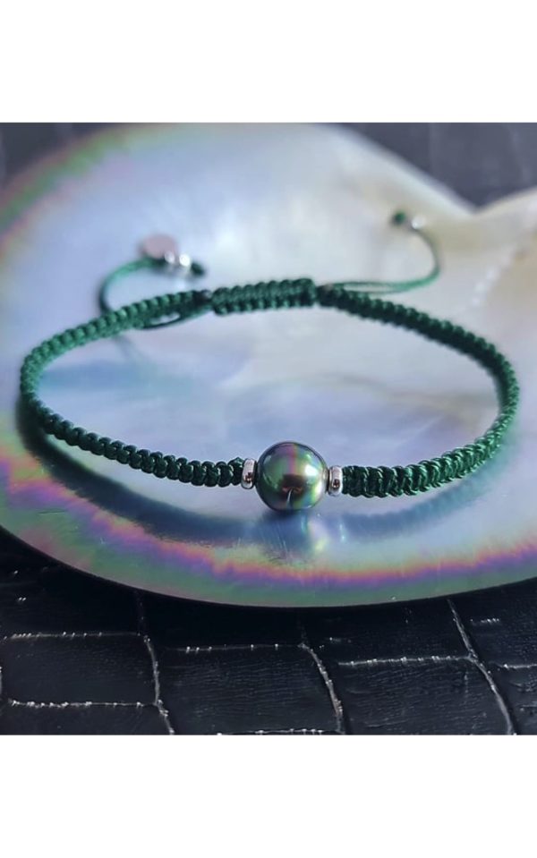 Bracelet vert perle de Tahiti cerclée
