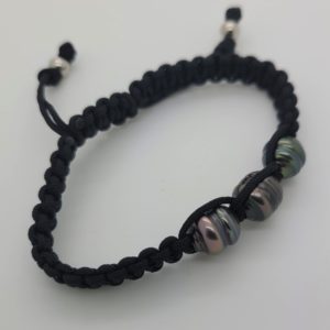 TRIO    Bracelet masculin 3 perles de Tahiti cerclées