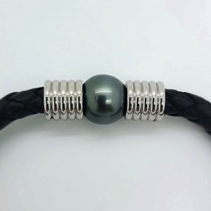 Bracelet homme perle de Tahiti, cuir et acier