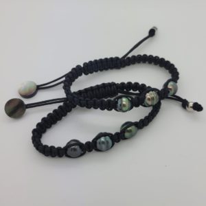 TRIO    Bracelet masculin 3 perles de Tahiti cerclées