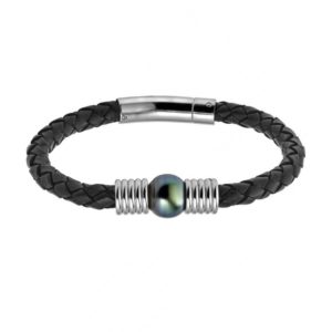 Bracelet pour homme cuir et perle de Tahiti