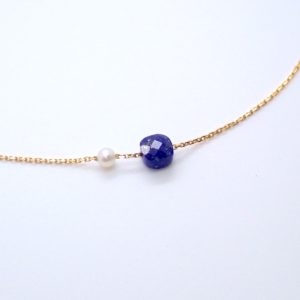 MINERALOVE  Collier chaîne fine, lapis lazuli et perle