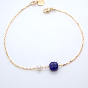 Bracelet or 750, lapis lazuli et perle - Jessie Lemaire