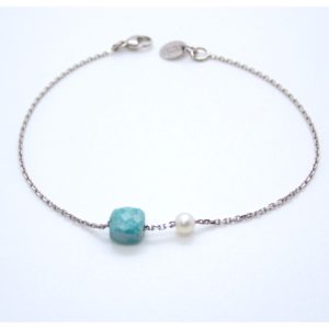 MINERALOVE  Bracelet chaine fine, turquoise et perle