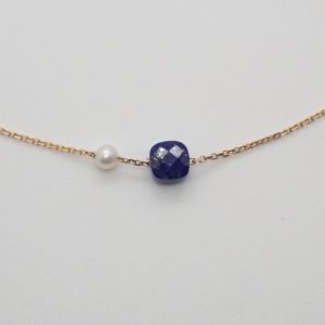 MINERALOVE  Collier chaîne fine, lapis lazuli et perle