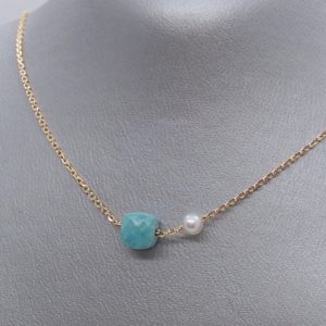 Mineralove - chaine fine en or 18K, turquoise et perle by JDL Paris