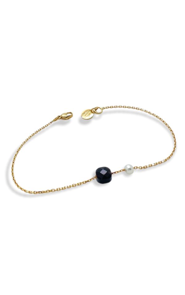 MINERALOVE  Bracelet chaine fine, Onyx et perle