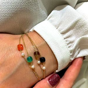 MINERALOVE  Bracelet chaine fine, Onyx et perle