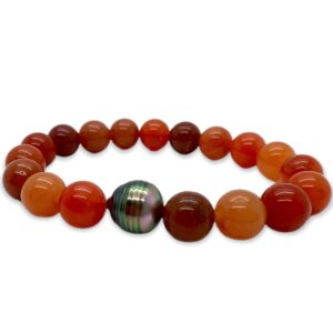 Bracelet elastique pour homme, perle de Tahiti et aventurine orange