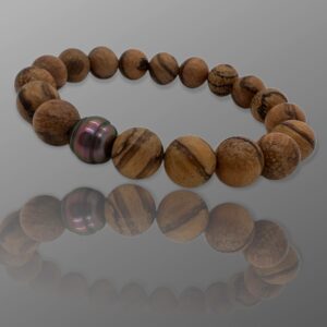Bracelet homme perles de bois et perles de Tahiti