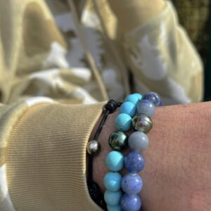 Bracelets homme pierres bleues et perles de Tahiti JDL Paris